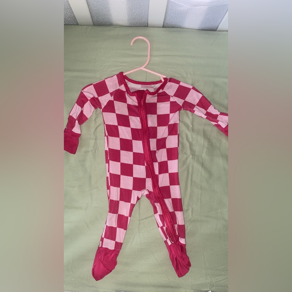 Pink Checkered bamboo onesie